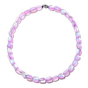 Simulated Purple Magic Color Topaz Beaded Necklace 20 Inches in Silvertone