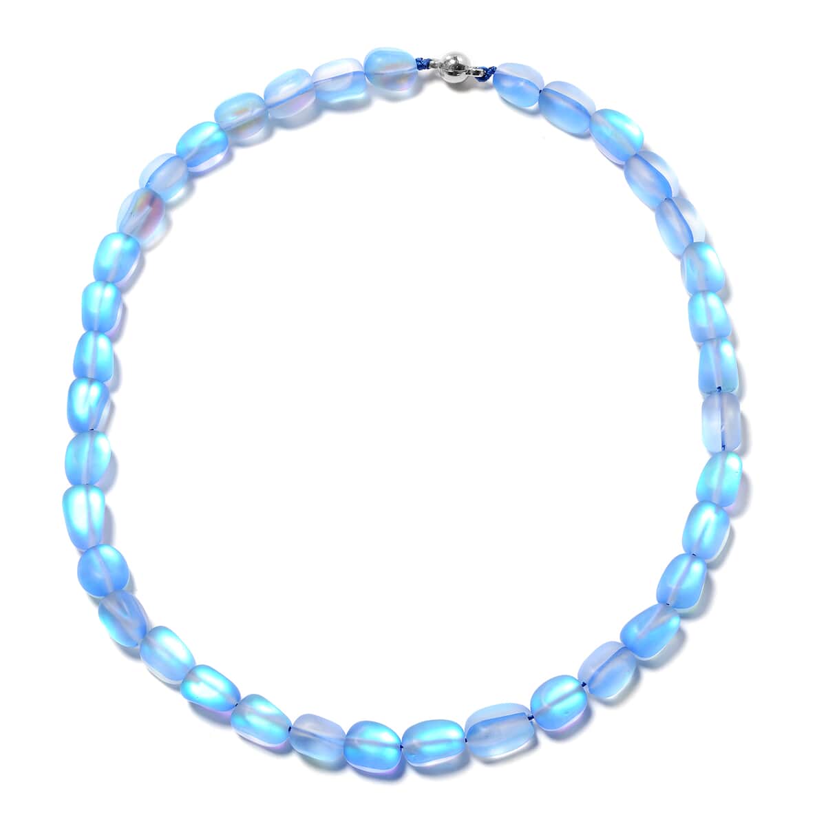 Simulated Blue Magic Color Topaz Beaded Necklace 20 Inches in Silvertone image number 0