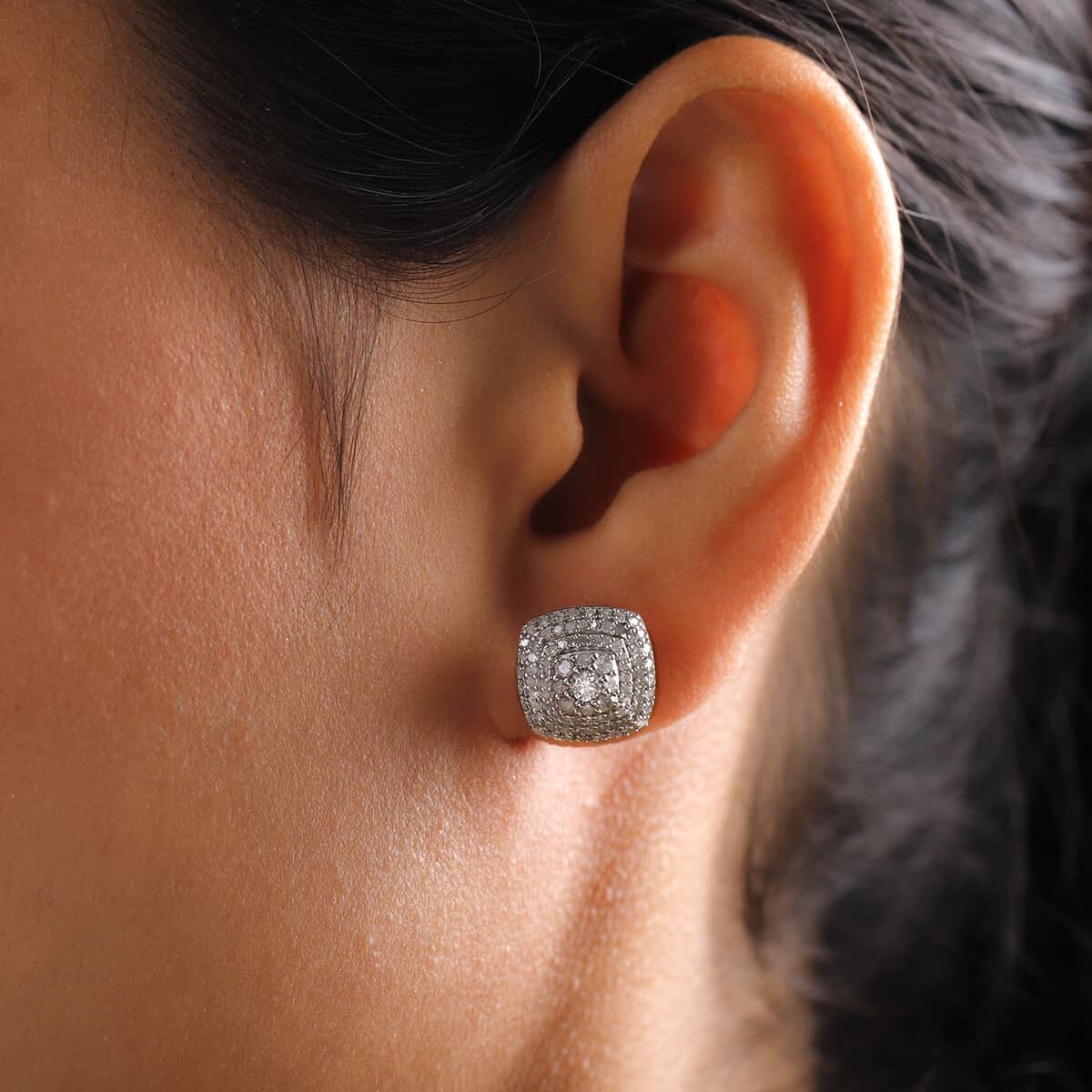 Diamond Stud Earrings in Platinum Over Sterling Silver 1.00 ctw image number 2