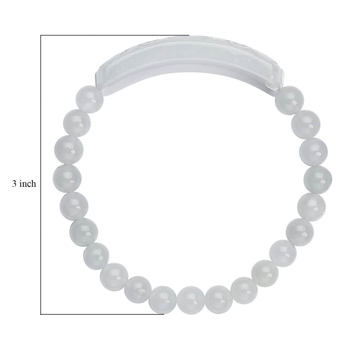 White Jade Bead Stretch Bracelet, Ancient Coin Detail Carved Bar Bracelet 150.00 ctw image number 3