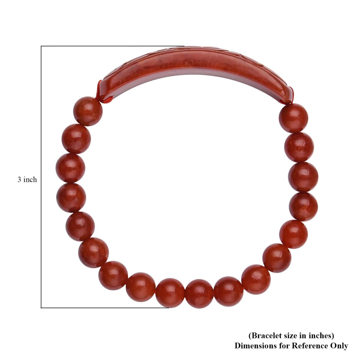 Red Jade (D) Bead Stretch Bracelet, Ancient Coin Detail Carved Bar Bracelet 150.00 ctw image number 3