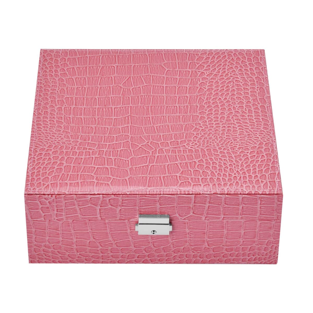 Pink Crocodile Skin Pattern 2 Layer Jewelry Box with Mirror & Lock , Jewelry Storage Box for Women , Jewelry Case , Jewelry Organizer image number 0