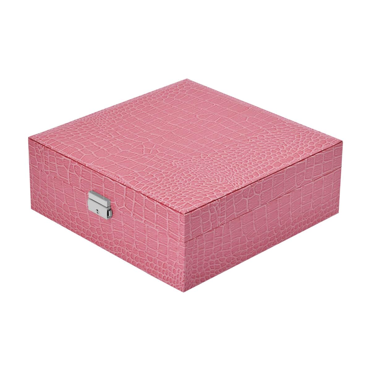 Pink Crocodile Skin Pattern 2 Layer Jewelry Box with Mirror & Lock image number 2