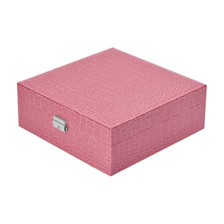 Pink Crocodile Skin Pattern 2 Layer Jewelry Box with Mirror & Lock , Jewelry Storage Box for Women , Jewelry Case , Jewelry Organizer image number 2