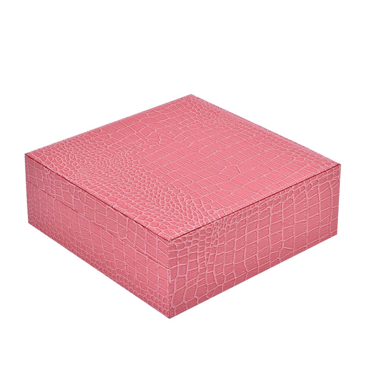 Pink Crocodile Skin Pattern 2 Layer Jewelry Box with Mirror & Lock image number 3