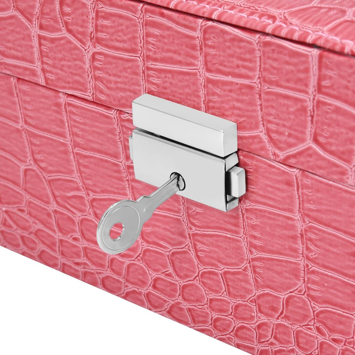 Pink Crocodile Skin Pattern 2 Layer Jewelry Box with Mirror & Lock image number 6