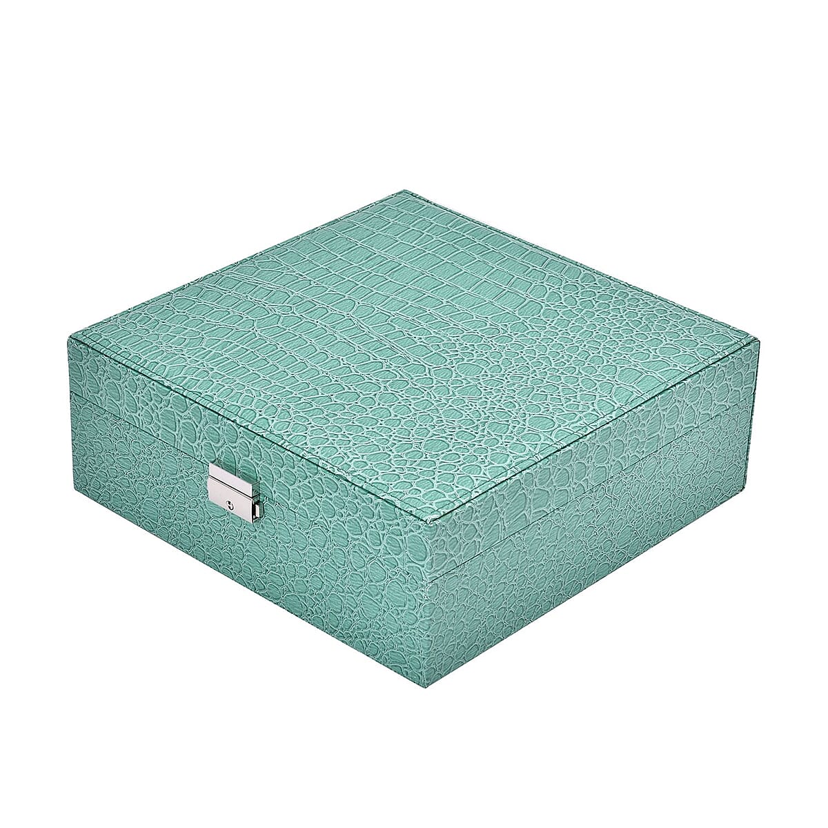 Turquoise Crocodile Skin Pattern 2 Layer Jewelry Box with Mirror & Lock , Jewelry Storage Box for Women , Jewelry Case , Jewelry Organizer image number 2
