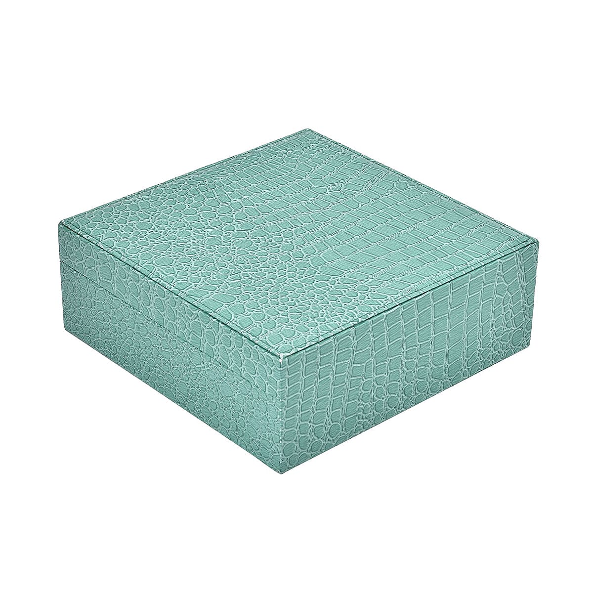 Turquoise Crocodile Skin Pattern 2 Layer Jewelry Box with Mirror & Lock , Jewelry Storage Box for Women , Jewelry Case , Jewelry Organizer image number 3