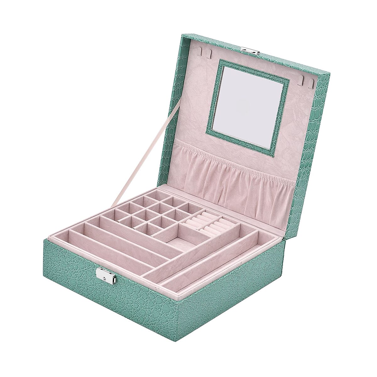 Turquoise Crocodile Skin Pattern 2 Layer Jewelry Box with Mirror & Lock , Jewelry Storage Box for Women , Jewelry Case , Jewelry Organizer image number 5