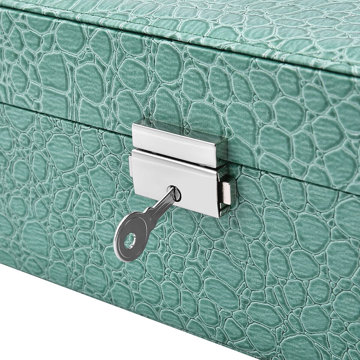 Turquoise Crocodile Skin Pattern 2 Layer Jewelry Box with Mirror & Lock , Jewelry Storage Box for Women , Jewelry Case , Jewelry Organizer image number 6