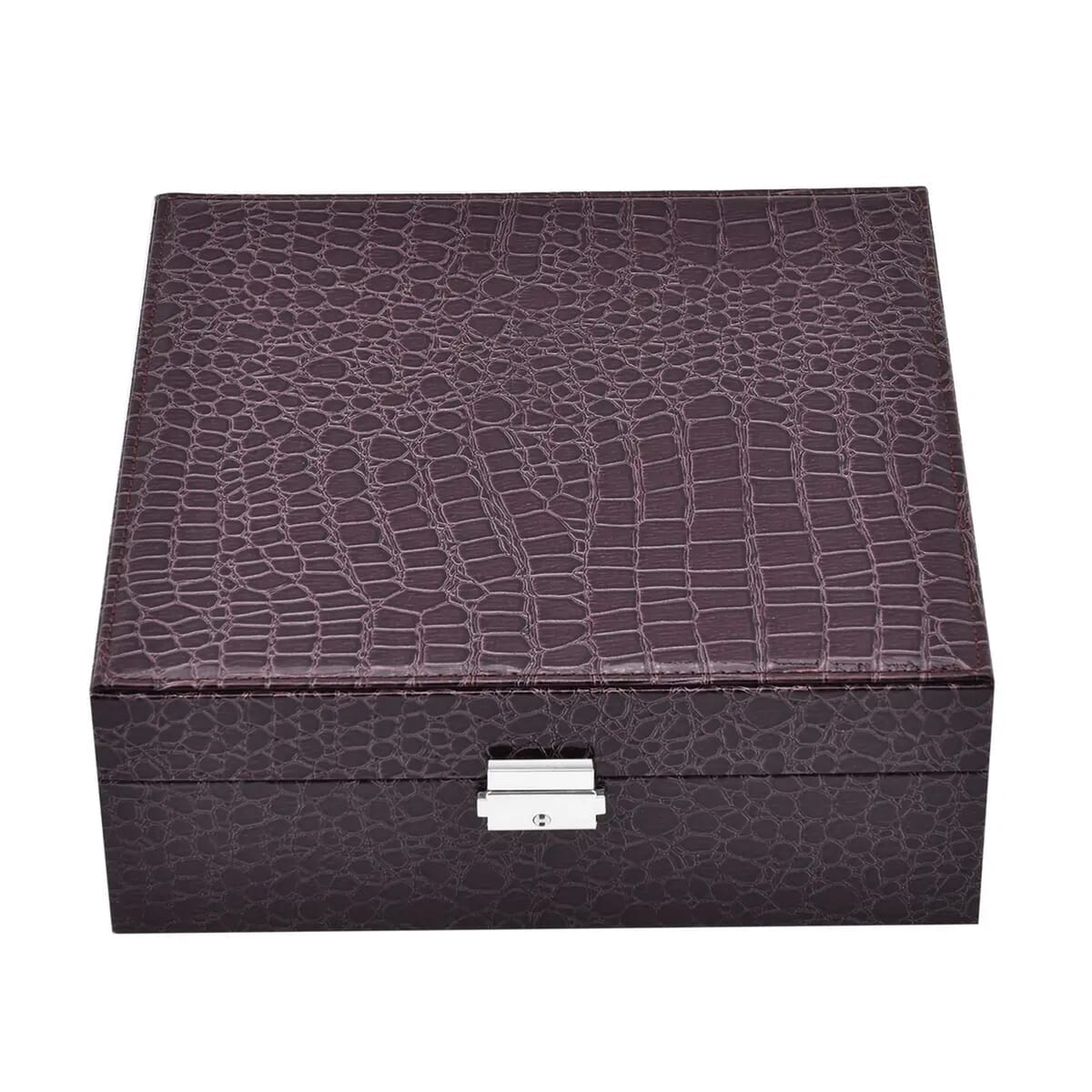 Coffee Crocodile Skin Pattern 2 Layer Jewelry Box with Mirror & Lock , Jewelry Storage Box for Women , Jewelry Case , Jewelry Organizer image number 0