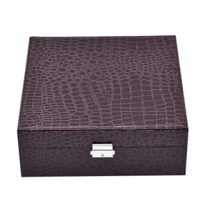 Coffee Crocodile Skin Pattern 2 Layer Jewelry Box with Mirror & Lock , Jewelry Storage Box for Women , Jewelry Case , Jewelry Organizer
