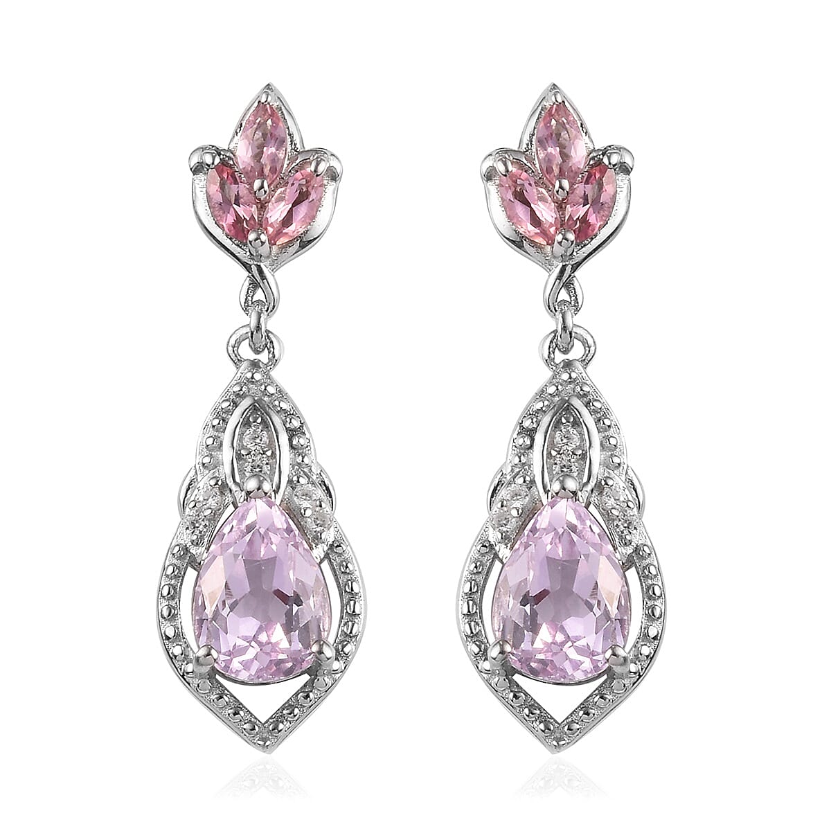3.75 ctw Martha Rocha Kunzite and Multi Gemstone Earrings in Platinum Over Sterling Silver