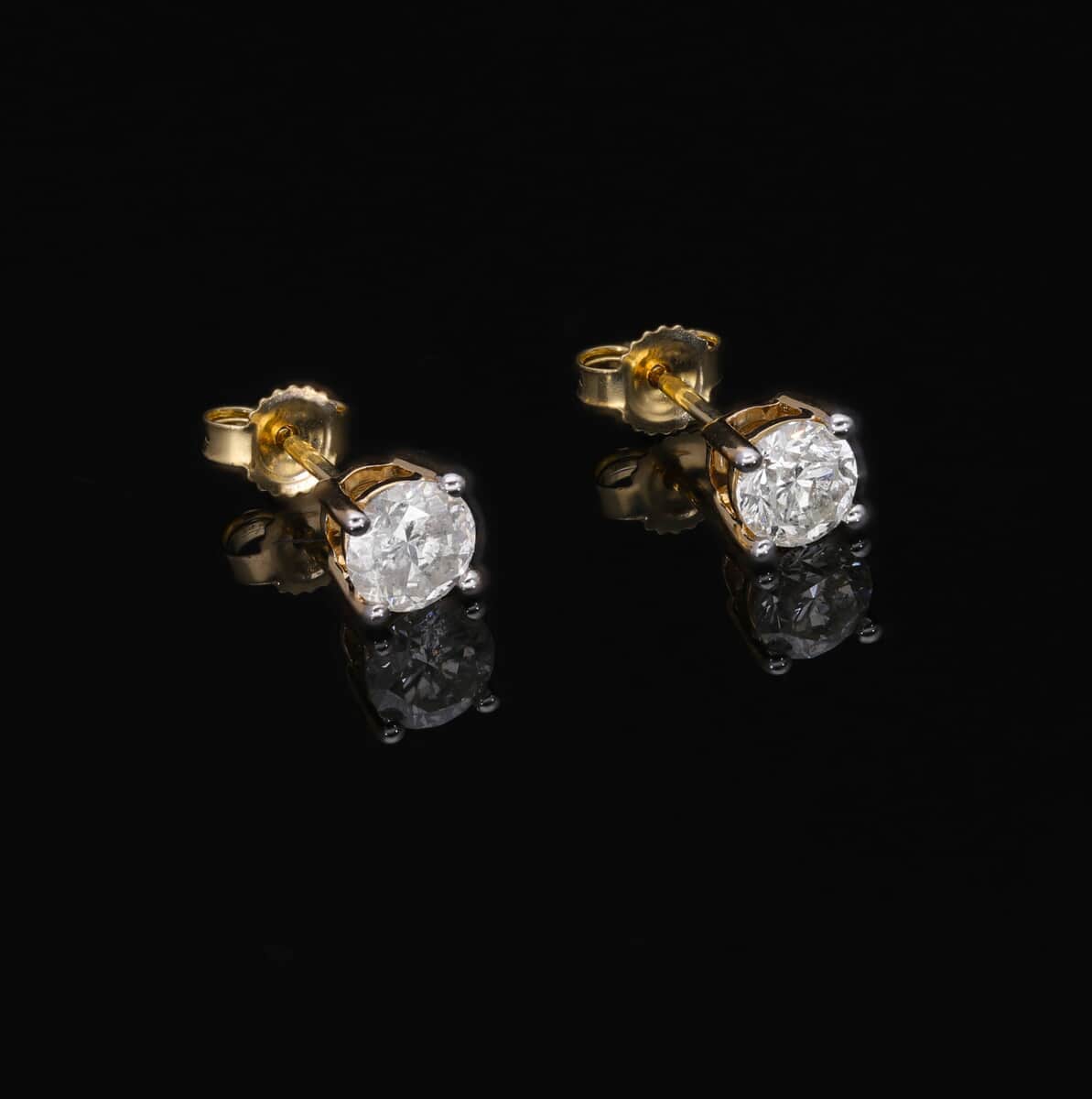SGL Certified Luxoro 14K Yellow Gold Diamond G-H I1-I2 Solitaire Stud Earrings 1.00 ctw image number 1