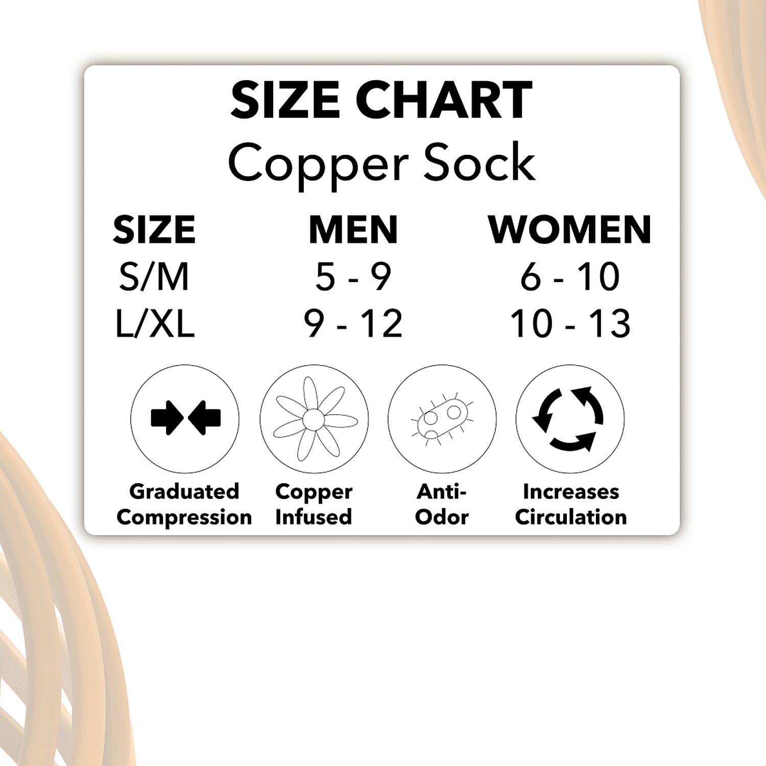 Set of 4 Pairs Black 5% Copper Nylon and 95% Spandex Copper Fit Socks (S/M)