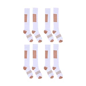 Set of 4 Pairs White 5% Copper Nylon and 95% Spandex Copper Fit Socks (S/M)