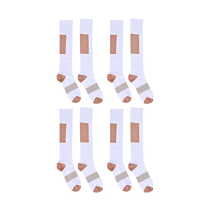 La Marey Set of 4 Pairs Knee Length Copper Infused Compression Socks - White (S/M)