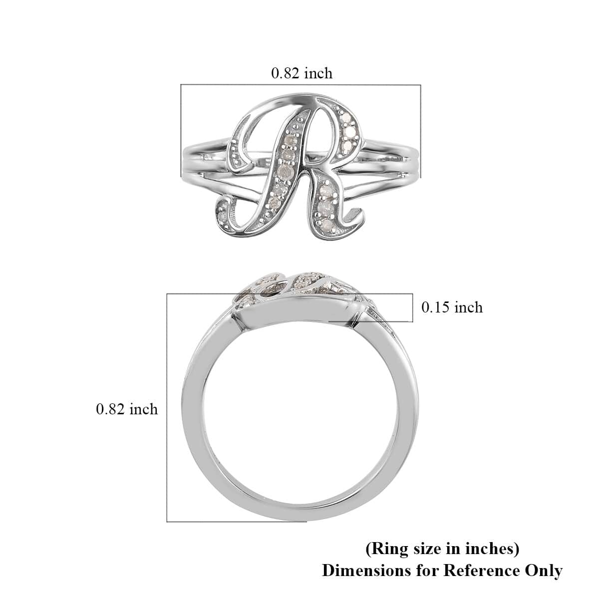 Diamond Initial Ring in Platinum Over Sterling outlet Silver 0.10 ctw