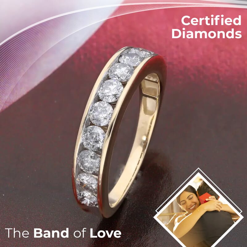 SGL Certified G-H I3 Diamond Band 1.50 ctw Ring, Diamond Ring, 10K Yellow Gold Ring, Gold Band Ring, Gold Wedding Band, Diamond Wedding Ring 3.05 Grams (Size 10.00)