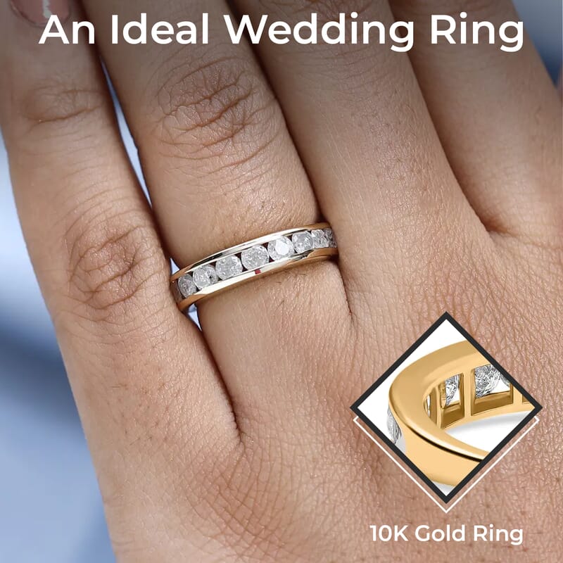 SGL Certified G-H I3 Diamond Band 1.50 ctw Ring, Diamond Ring, 10K Yellow Gold Ring, Gold Band Ring, Gold Wedding Band, Diamond Wedding Ring 3.05 Grams (Size 10.00)