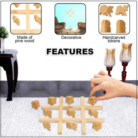 Hand Carved Wooden Tic-Tac-Toe Game image number 2