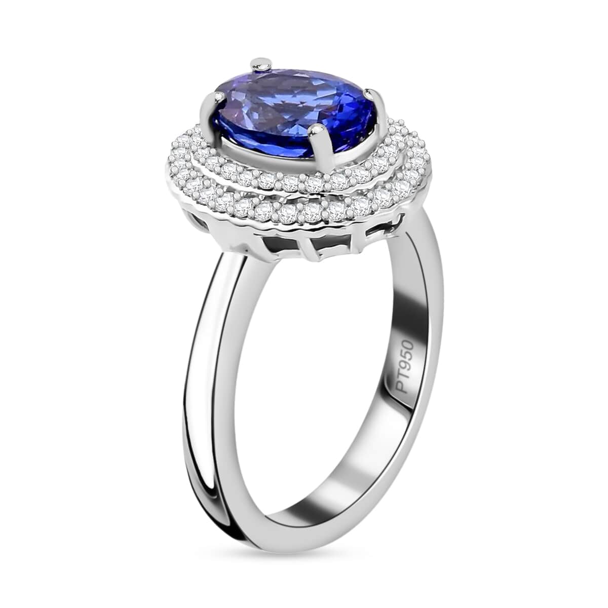Certified and Appraised Rhapsody 950 Platinum AAAA Tanzanite and E-F VS2 Diamond Double Halo Ring (Size 8.0) 7 Grams 2.50 ctw image number 3