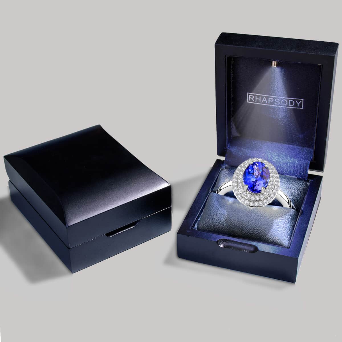 Certified and Appraised Rhapsody 950 Platinum AAAA Tanzanite and E-F VS2 Diamond Double Halo Ring (Size 8.0) 7 Grams 2.50 ctw image number 6