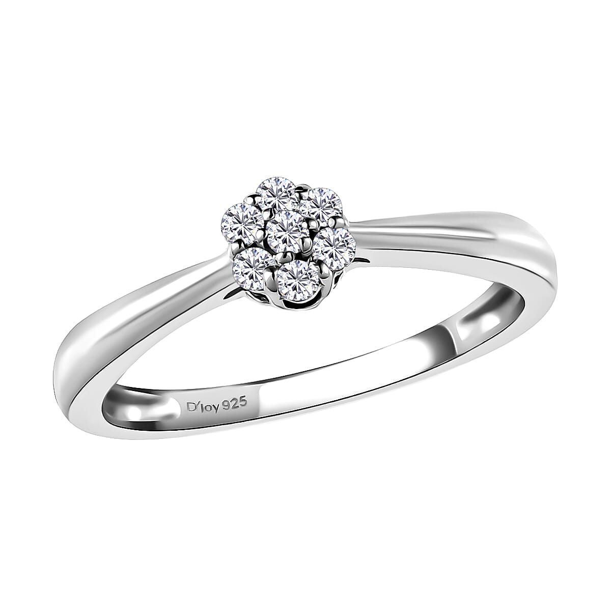 Diamond Floral Ring in Platinum Over Sterling Silver (Size 10.0) 0.10 ctw