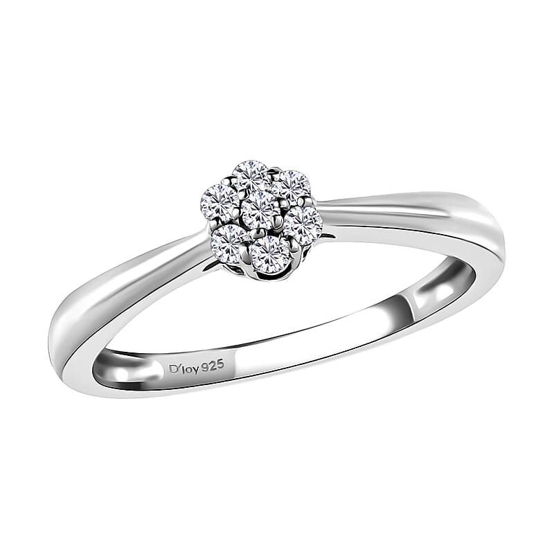 Diamond Floral Ring in Platinum Over Sterling Silver (Size 10.0) 0.10 ctw