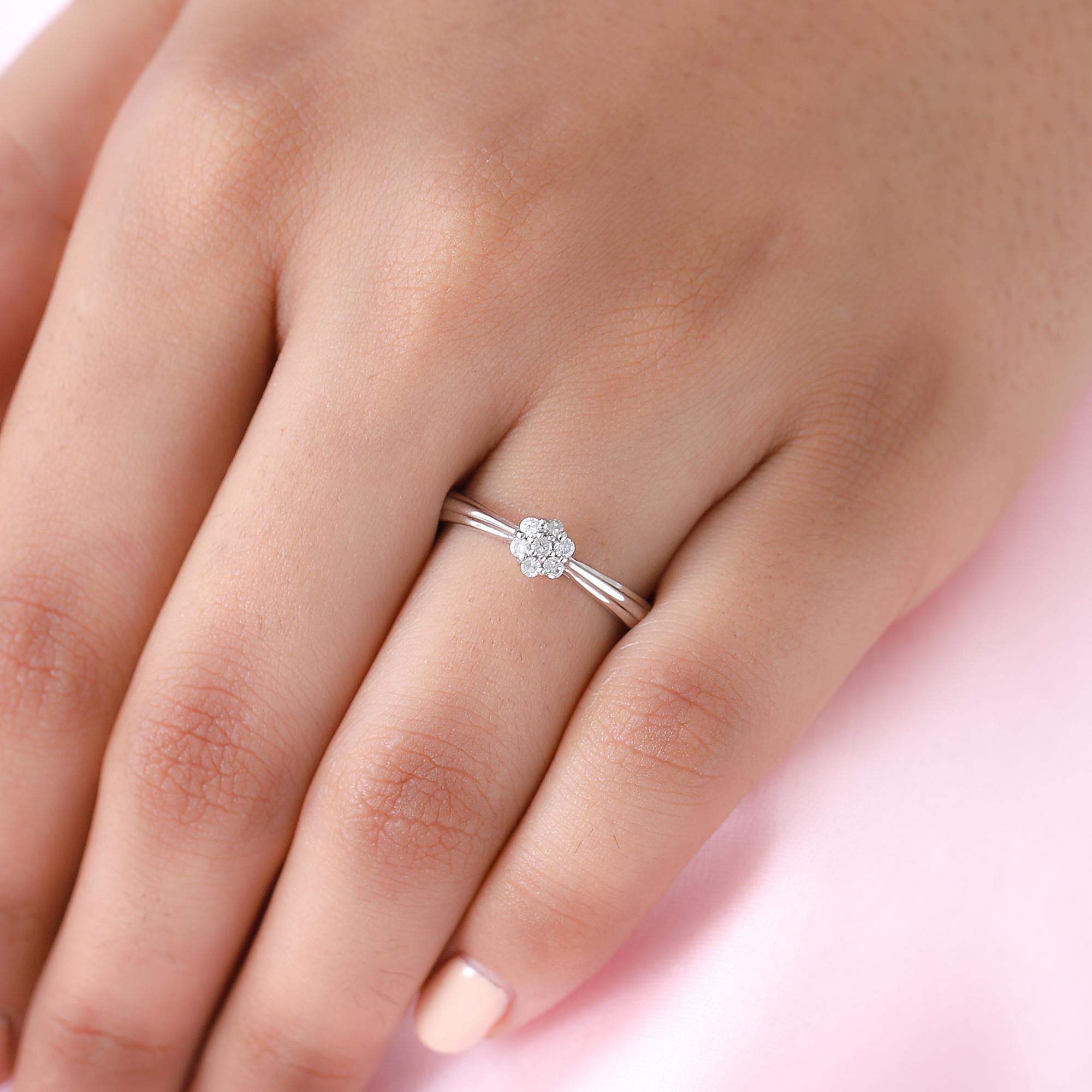 Diamond Floral Ring in Platinum Over Sterling Silver (Size 10.0) 0.10 ctw