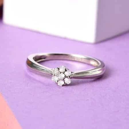 Diamond Floral Ring in Platinum Over Sterling Silver (Size 10.0) 0.10 ctw image number 3