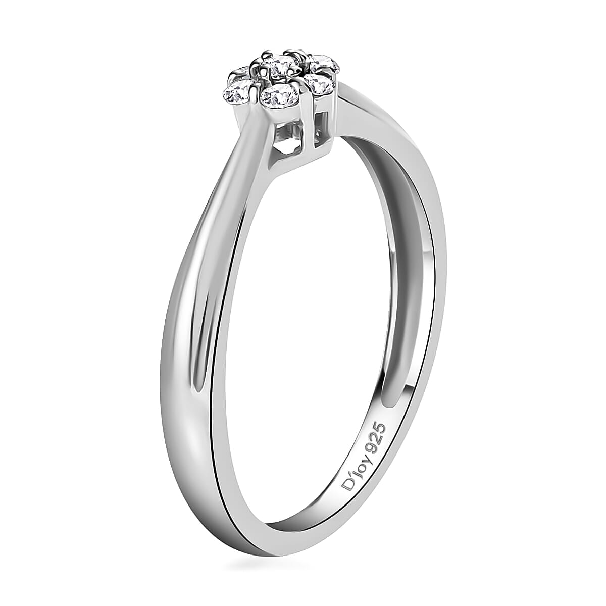 Diamond Floral Ring in Platinum Over Sterling Silver (Size 10.0) 0.10 ctw