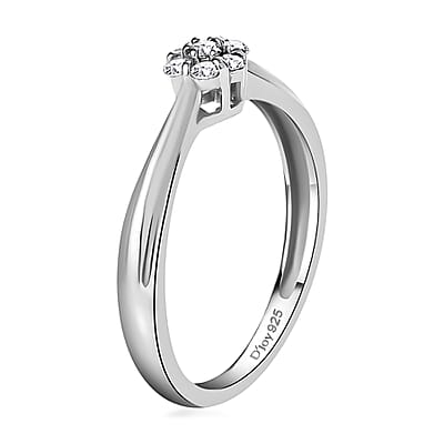 Diamond Floral Ring in Platinum Over Sterling Silver (Size 10.0) 0.10 ctw