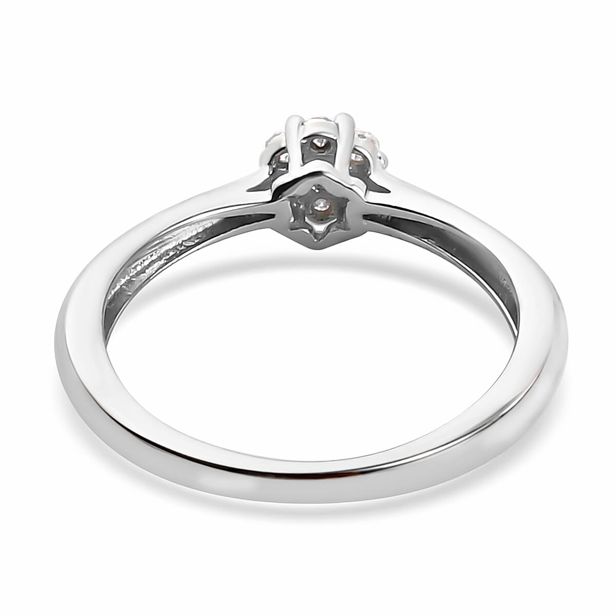 Diamond Floral Ring in Platinum Over Sterling Silver (Size 10.0) 0.10 ctw