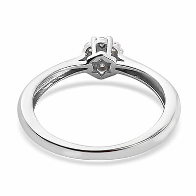 Diamond Floral Ring in Platinum Over Sterling Silver (Size 10.0) 0.10 ctw