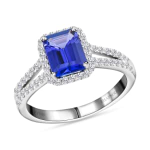 RHAPSODY 950 Platinum AAAA Tanzanite and Diamond E-F VS Split Shank Ring (Size 7.0) 6.50 Grams 2.20 ctw