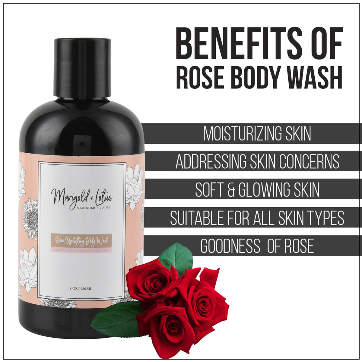 MARIGOLD & LOTUS Rose Body Wash 8oz image number 2