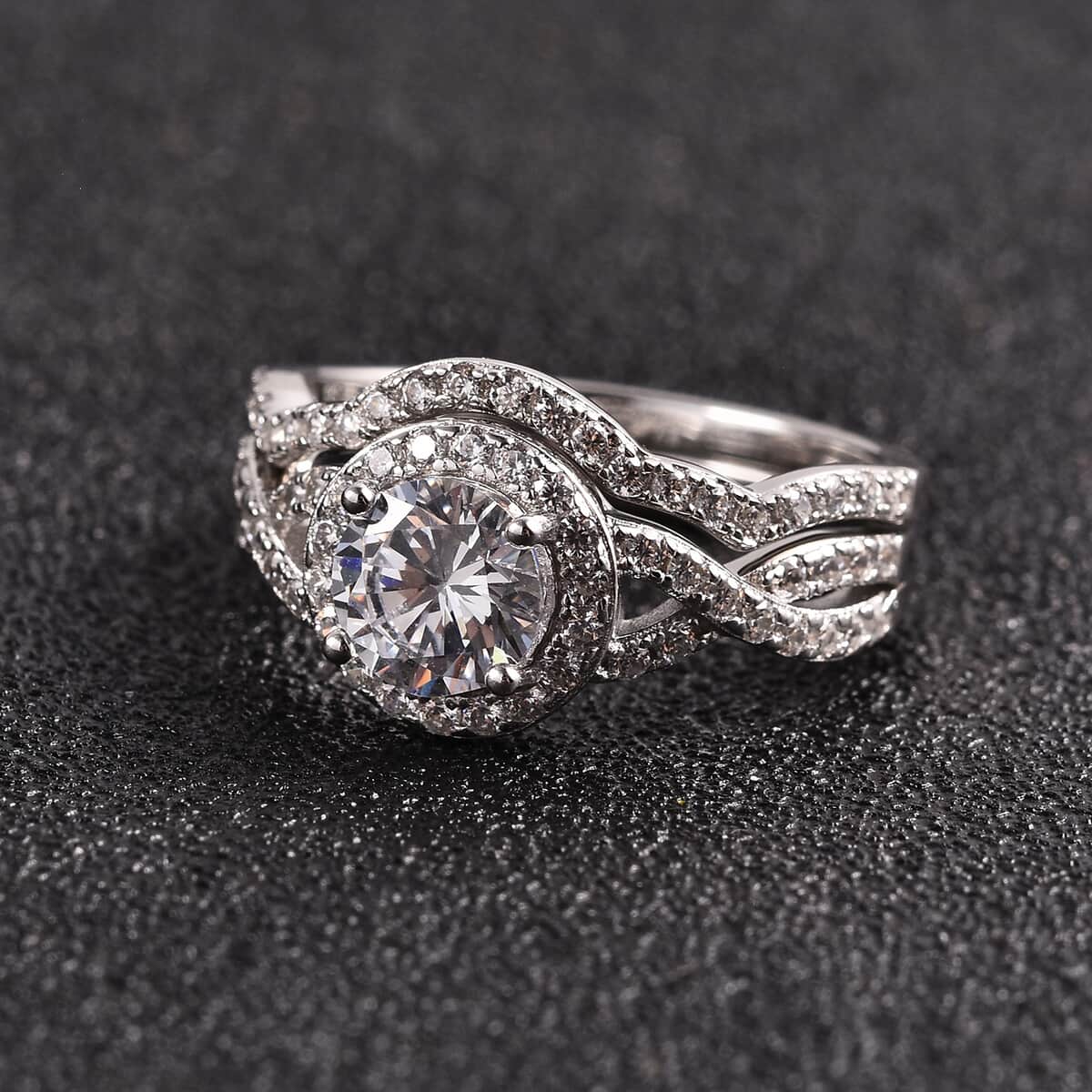 Lustro Stella Finest CZ Set of 2 Ring in Sterling Silver (Size 7.0) 3.10 ctw image number 1