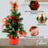 Table Christmas Tree with Snow Flocking, Red Berries & Baubles and Bowknot- Pink image number 2