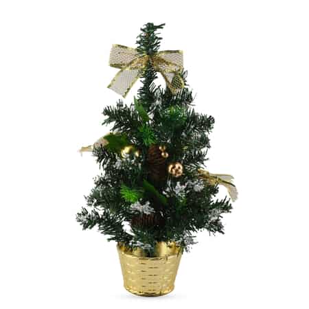 Table Christmas Tree with Snow Flocking, Pine Cone, Golden Berries & Baubles and Bowknot- Golden image number 0
