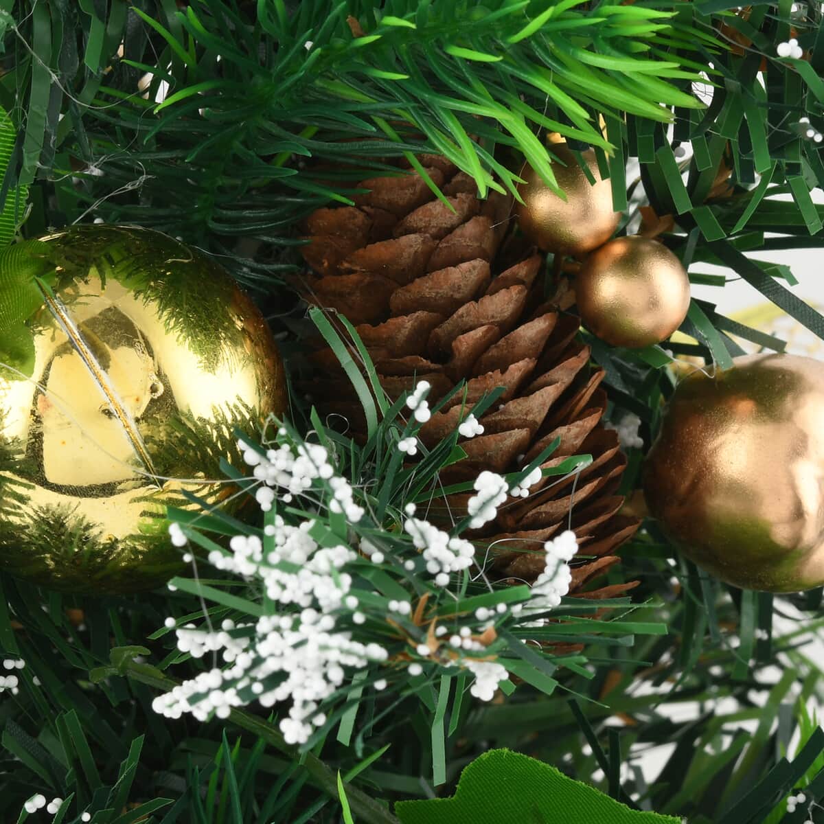 Table Christmas Tree with Snow Flocking, Pine Cone, Golden Berries & Baubles and Bowknot- Golden image number 4