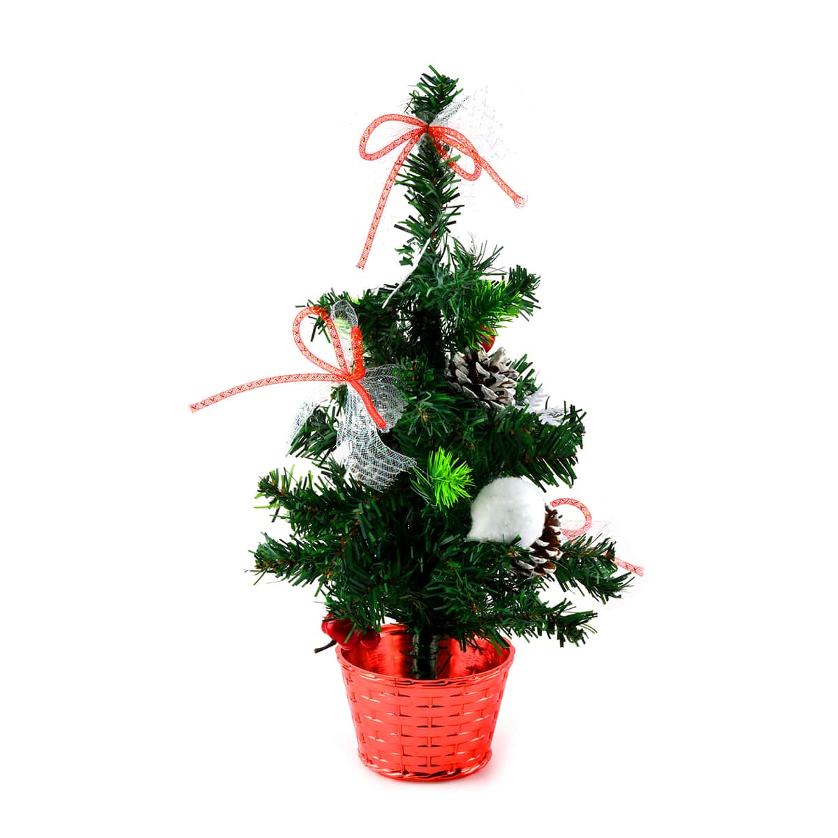 Table Christmas Tree with Snow Flocking, Red Berries, Pine Cone and Bowknot- Pink image number 0