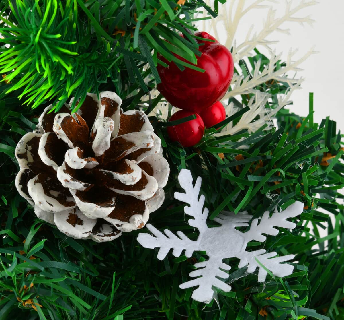 Table Christmas Tree with Snow Flocking, Red Berries, Pine Cone and Bowknot- Pink image number 4