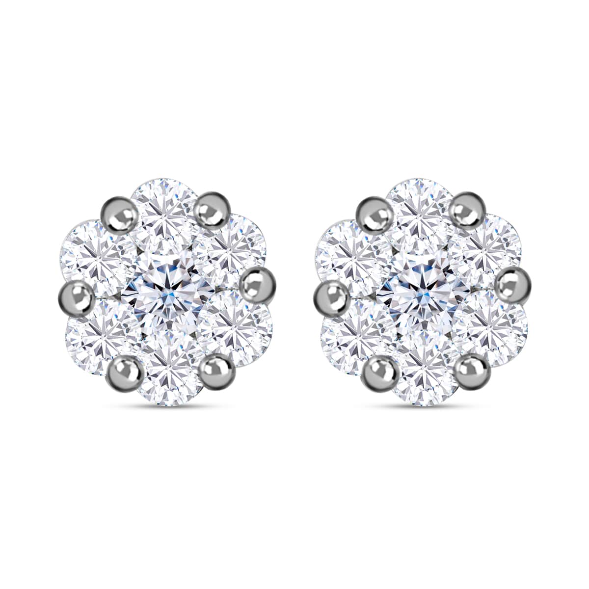 IGI Certified Rhapsody 950 Platinum E-F VS Diamond Stud Earrings, Diamond Cluster Earrings, Diamond Floral Studs,Platinum Earrings 0.50 ctw image number 0