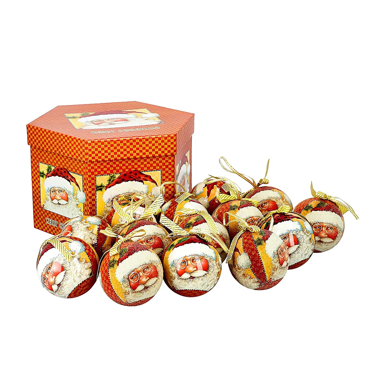 Set of 14pcs Golden Christmas Decoration Balls and Ribbon image number 0