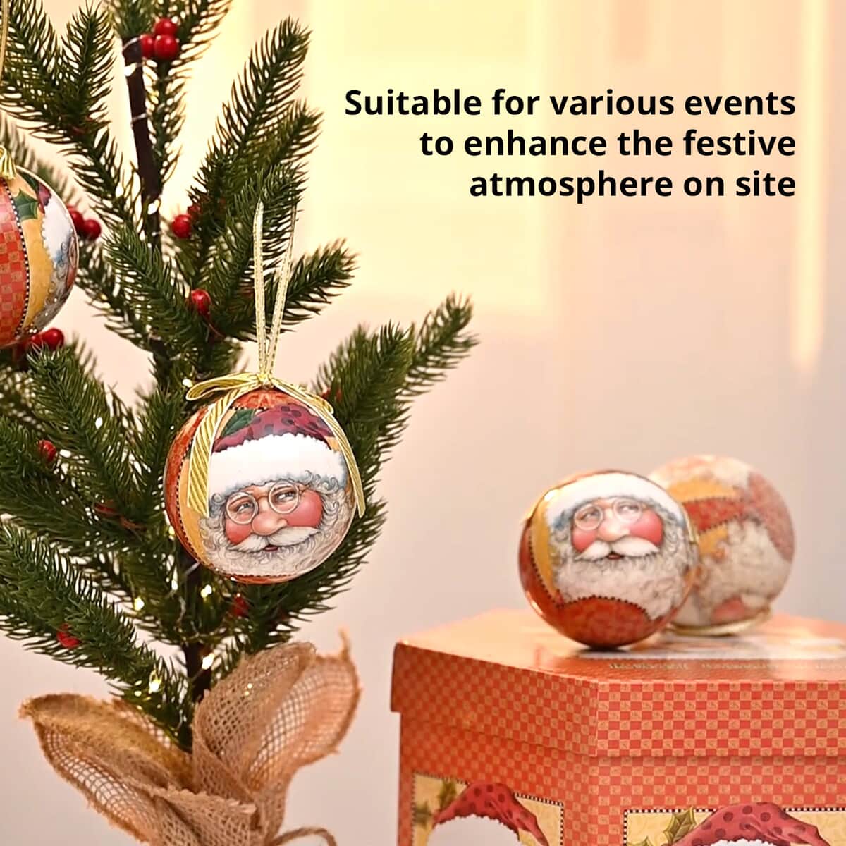 Set of 14pcs Golden Christmas Decoration Balls and Ribbon image number 3