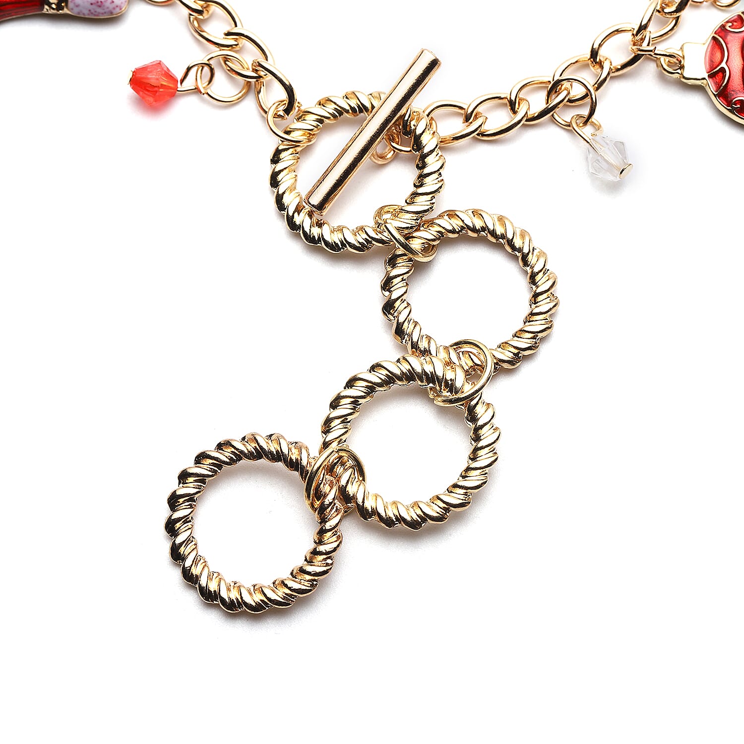 Magic Color Glass, Multi Color Austrian Crystal and Enameled Christmas Charms Bracelet in Goldtone (7.50 In)