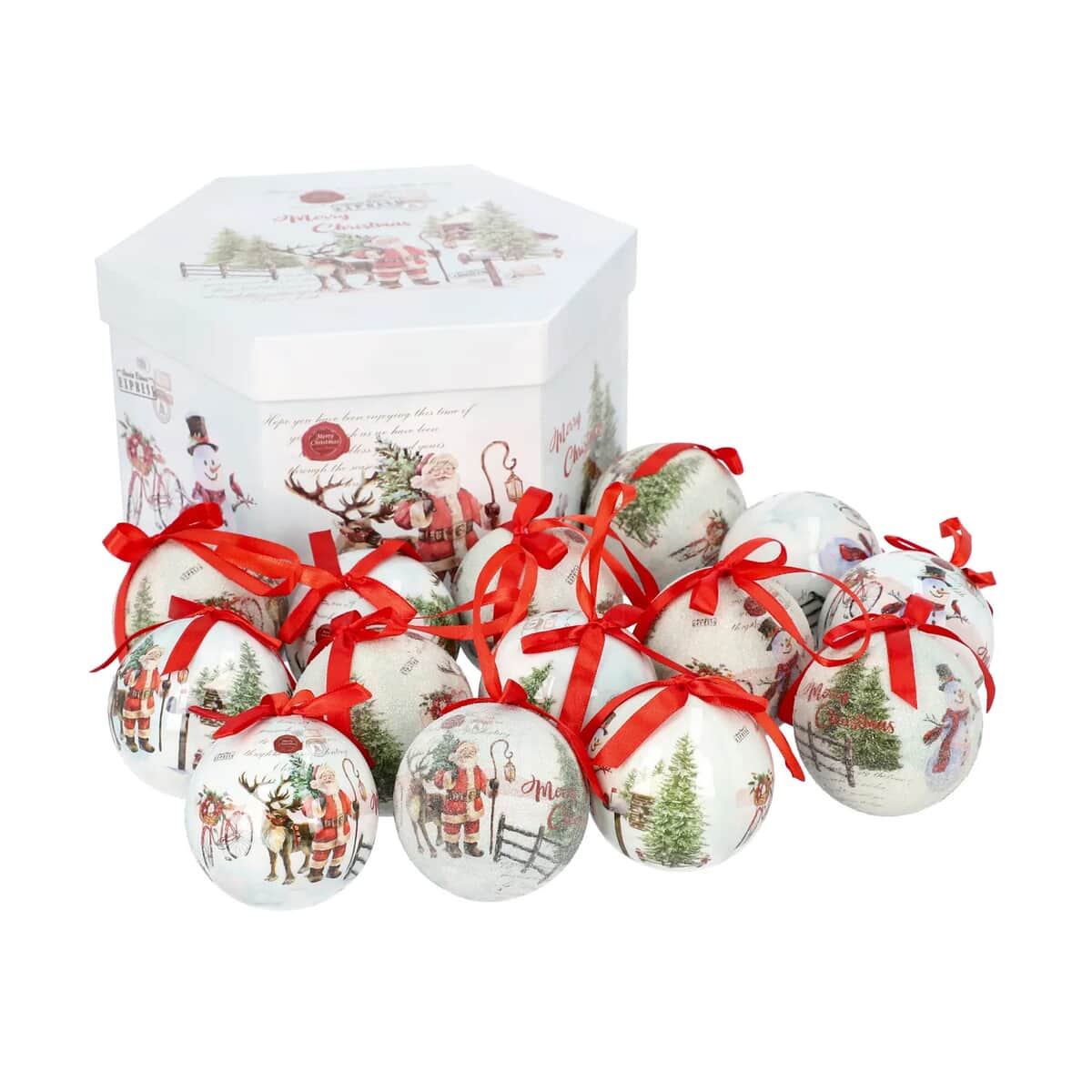 Set of 14pcs White Christmas Decoration Balls and Ribbon image number 0