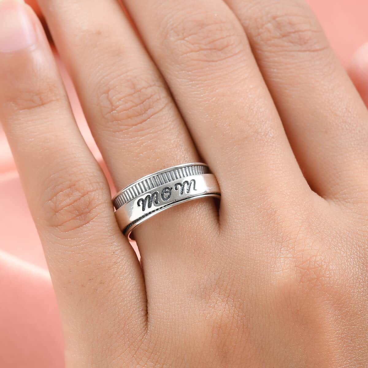 Mom Spinner Ring in Sterling Silver, Anxiety Ring for Women, Fidget Rings for Anxiety for Women, Stress Relieving Anxiety Ring, Promise Rings (Size 5.0) 5 Grams image number 3