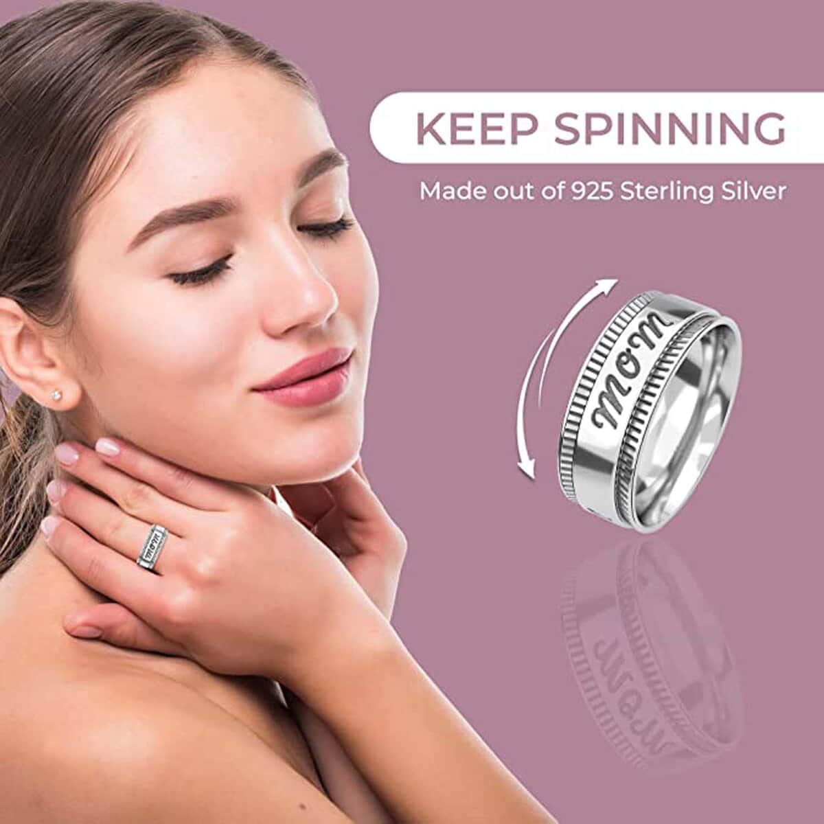 Mom Spinner Ring in Sterling Silver, Anxiety Ring for Women, Fidget Rings for Anxiety for Women, Stress Relieving Anxiety Ring, Promise Rings (Size 7.0) 5 Grams image number 4